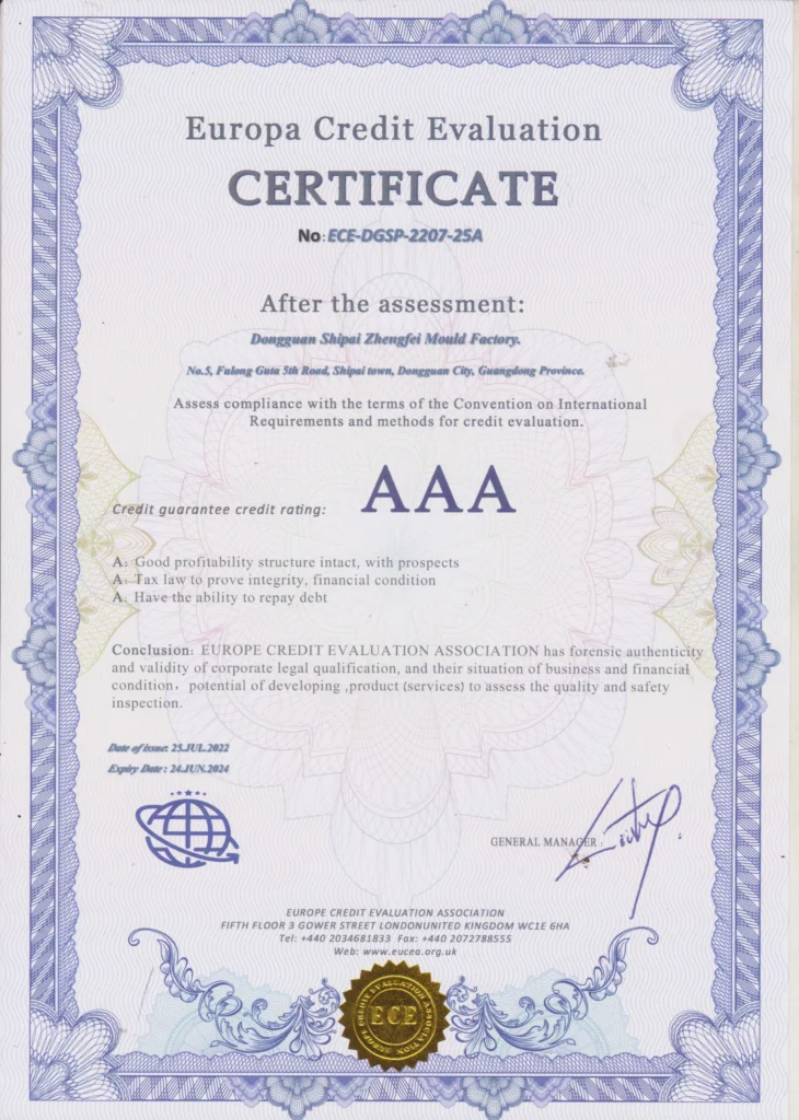 ZHENGFEI AAA Europa Credit Evaluation CERTIFICATE