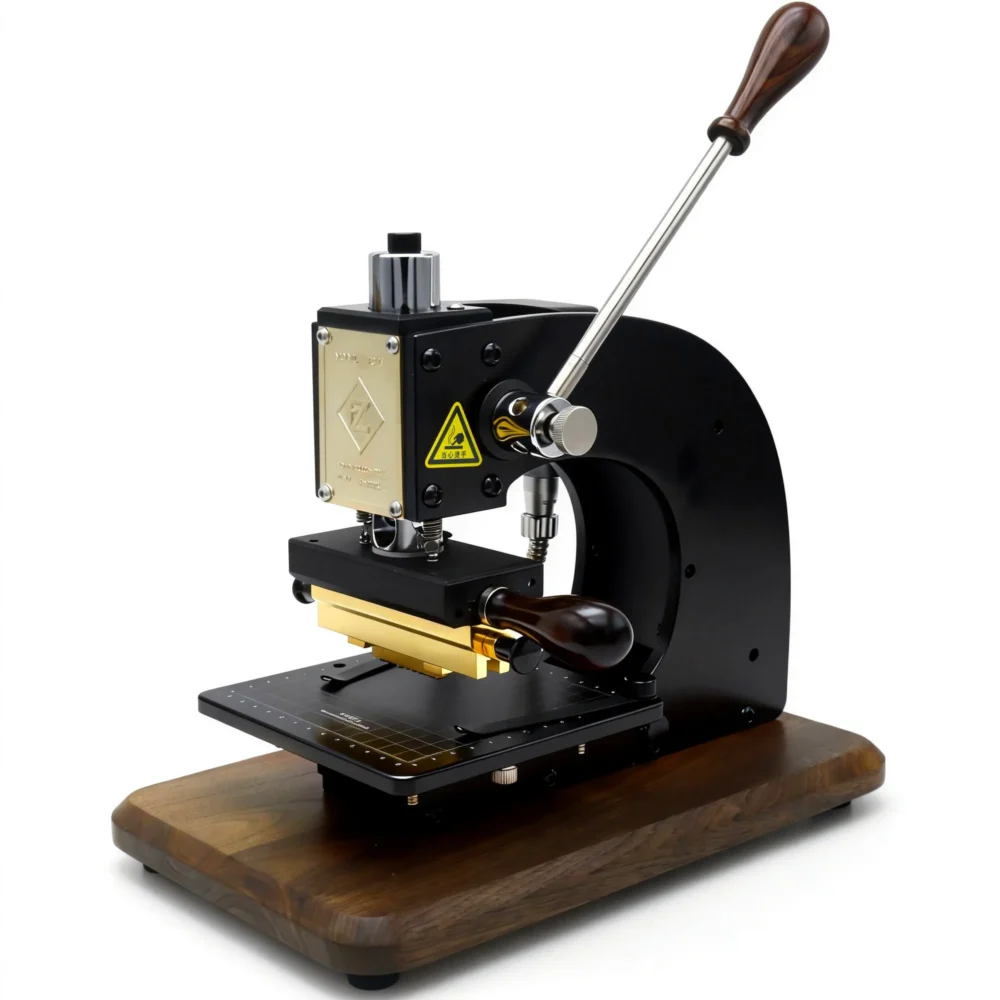 ZHENGFEI EC-17 Manual Hot Stamping Machine with Walnut Base ZHENGFEI EC-17 manual hot stamping machine with walnut base, brass heating head, for leather/paper branding