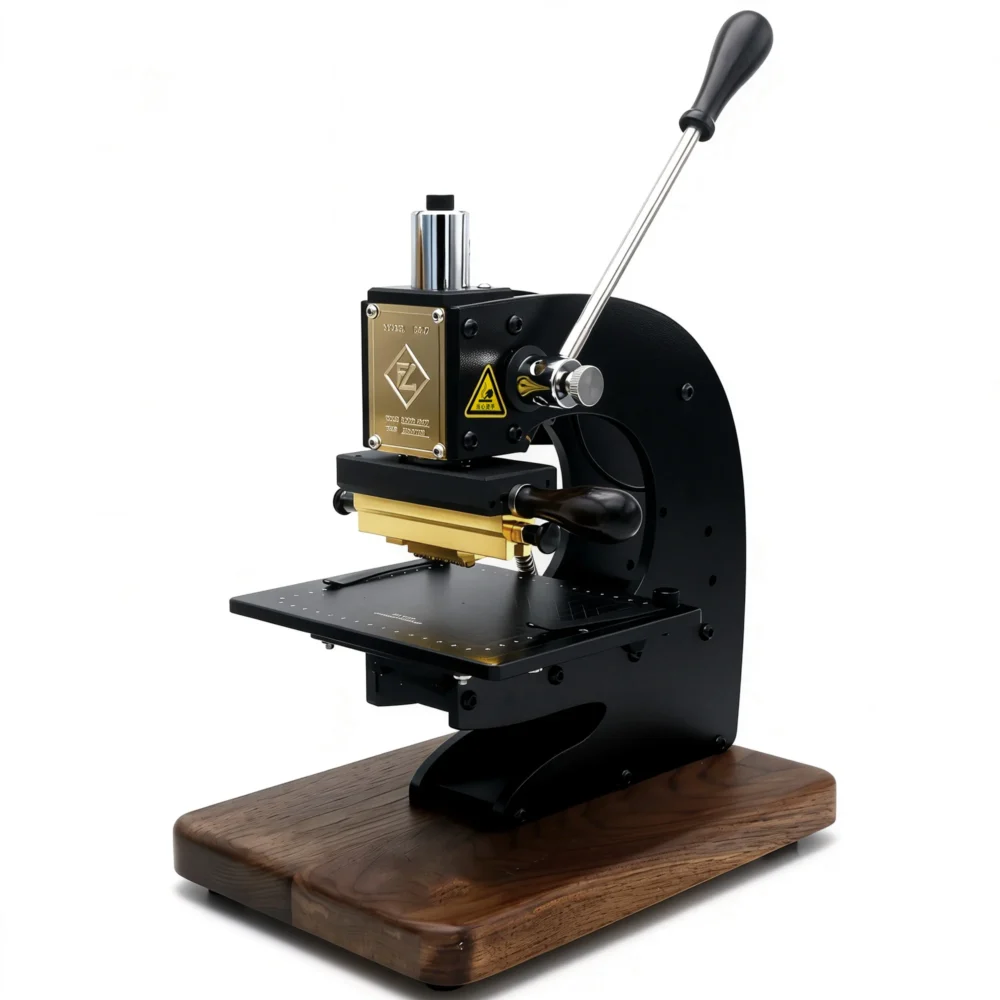 ZHENGFEI EC-27 manual hot stamping machine for leather branding, 0.01mm precision, factory direct.