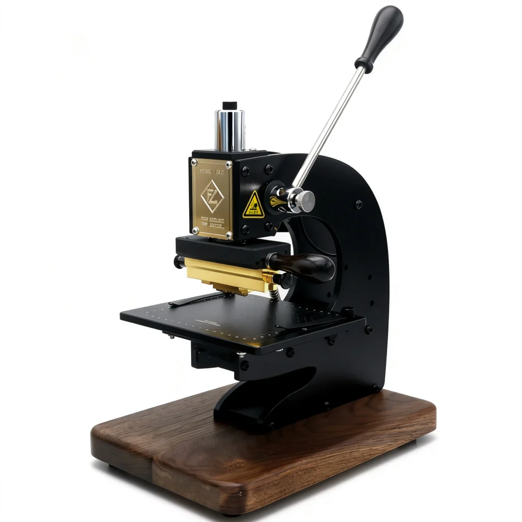 ZHENGFEI EC-27 manual hot stamping machine for leather branding, 0.01mm precision, factory direct.