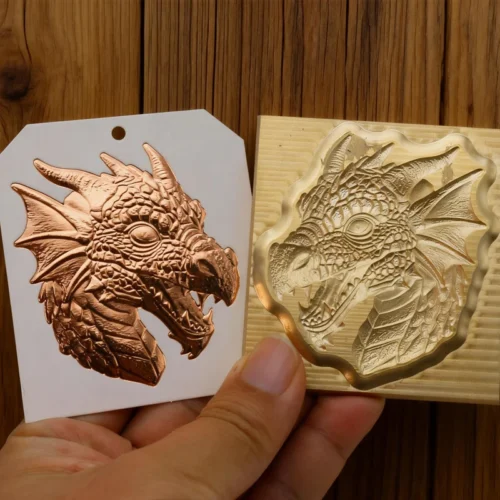 ZHENGFEI 3D dragon head relief brass die, 0.01mm CNC engraved for premium leather stamping.