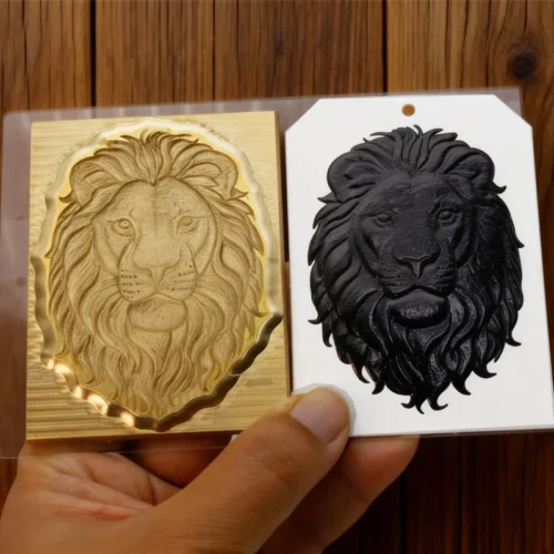 ZHENGFEI 3D lion head relief brass die, 0.01mm CNC engraved for leather craft foil stamping.
