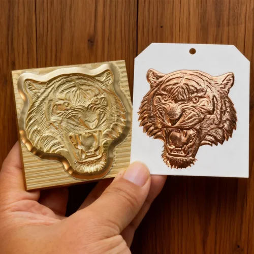 ZHENGFEI 3D tiger head relief brass die, 0.01mm CNC engraved for leather embossing & stamping.