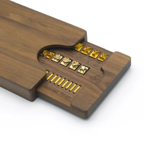 ZHENGFEI Brass Letter Stamp Set with Walnut Wood Storage Box ZHENGFEI brass letter stamp set with walnut storage box, 0.01mm CNC engraved for leather hot stamping.