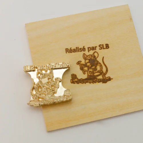 ZHENGFEI Custom Craftsman Mouse Brass Branding Head with Wood Imprint Comparison ZHENGFEI custom craftsman mouse brass branding iron, 0.01mm CNC engraved for handmade wood craft branding.