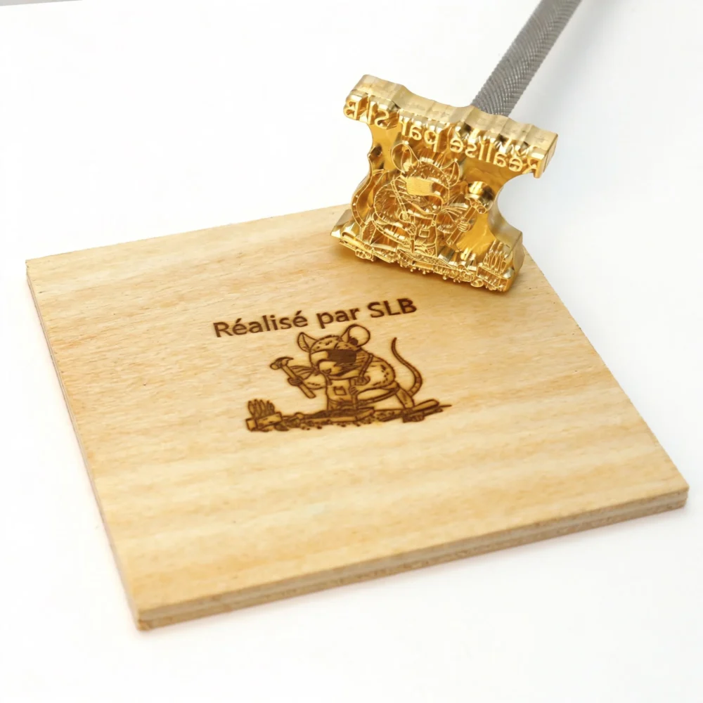 ZHENGFEI Custom Craftsman Mouse Brass Branding Iron with Wood Imprint ZHENGFEI custom craftsman mouse brass branding head, 0.01mm CNC engraved for handmade craft branding.