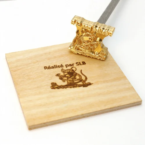 ZHENGFEI Custom Craftsman Mouse Brass Branding Iron with Wood Imprint ZHENGFEI custom craftsman mouse brass branding head, 0.01mm CNC engraved for handmade craft branding.