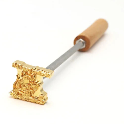 ZHENGFEI Custom Crest Emblem Brass Branding Iron with Wooden Handle ZHENGFEI custom crest emblem brass branding iron, 0.01mm CNC engraved for premium product branding.