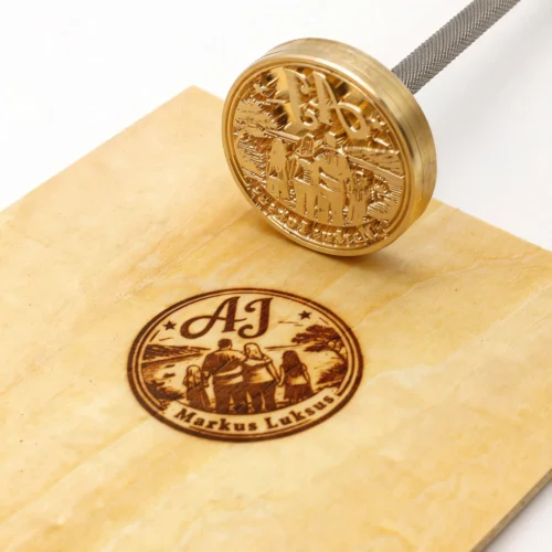 ZHENGFEI Custom Family Pattern Round Brass Branding Iron with Wood Imprint ZHENGFEI custom family pattern round brass branding iron, 0.01mm CNC engraved for wood craft branding.