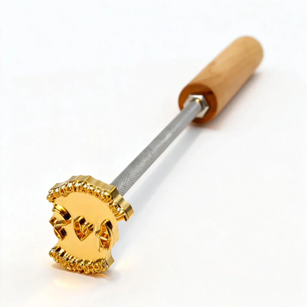 ZHENGFEI Custom Heart Lace Round Brass Branding Iron with Wooden Handle ZHENGFEI custom heart lace round brass branding iron for handmade craft and gift branding.