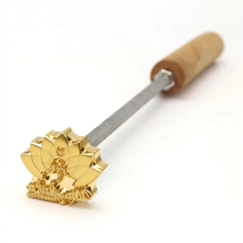 ZHENGFEI Custom Lotus Shaped Brass Branding Iron with Wooden Handle ZHENGFEI custom lotus shaped brass branding iron, 0.01mm CNC engraved for artisanal craft branding.