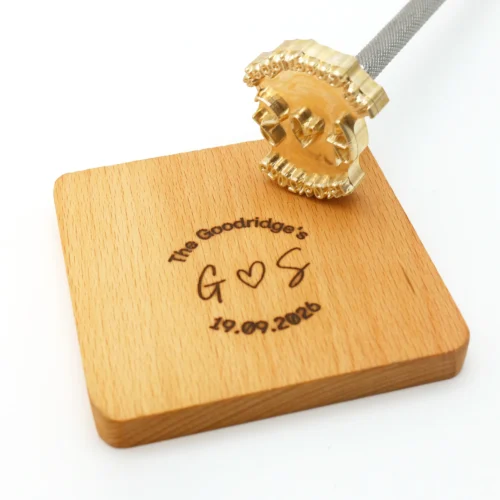 ZHENGFEI Custom Wedding Date Brass Branding Iron with Wood Coaster Imprint ZHENGFEI custom wedding date brass branding iron, 0.01mm CNC engraved for wood gift branding.