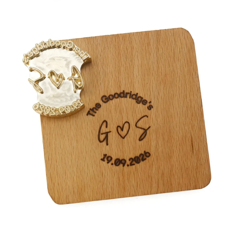 ZHENGFEI Custom Wedding Logo Brass Branding Head with Wood Imprint Comparison ZHENGFEI custom wedding logo brass branding head, 0.01mm CNC engraved for wood craft branding.