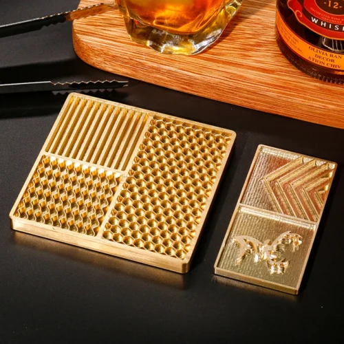 ZHENGFEI honeycomb texture brass ice plate set, 0.01mm CNC engraved for cocktail ice texturing.