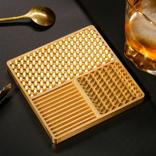 ZHENGFEI multi-texture brass ice plate, 0.01mm CNC engraved for custom whiskey ice cube texturing.