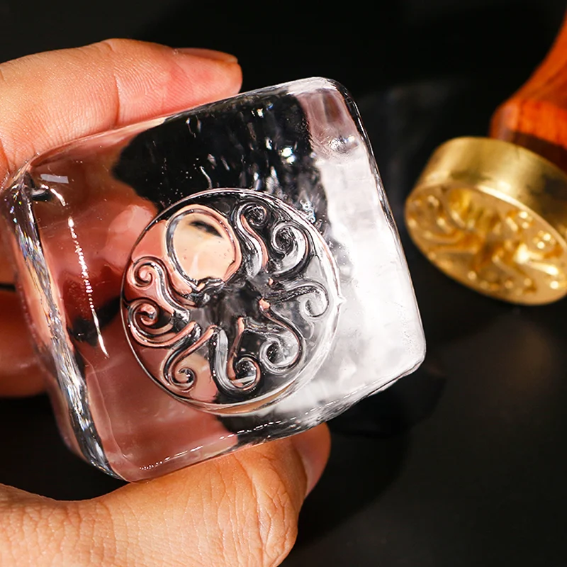 ZHENGFEI octopus design brass ice stamp, 0.01mm CNC engraved for cocktail ice branding.