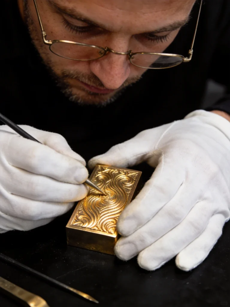 ZHENGFEI artisan hand-finishing custom brass mold, ensuring 0.01mm precision for leather hot stamping branding.