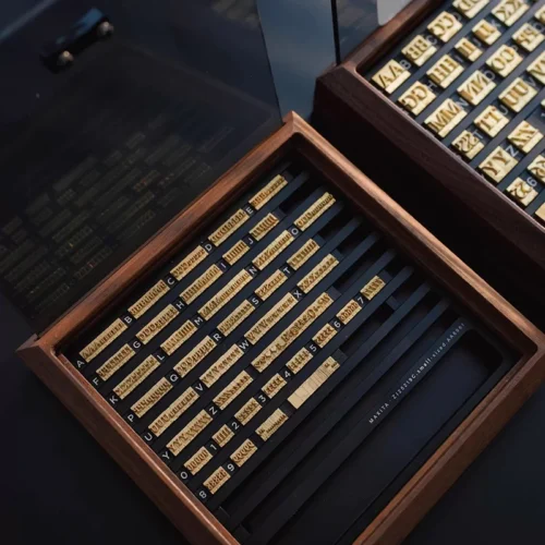 ZHENGFEI dual brass stamp set in walnut boxes for professional leather hot stamping branding.