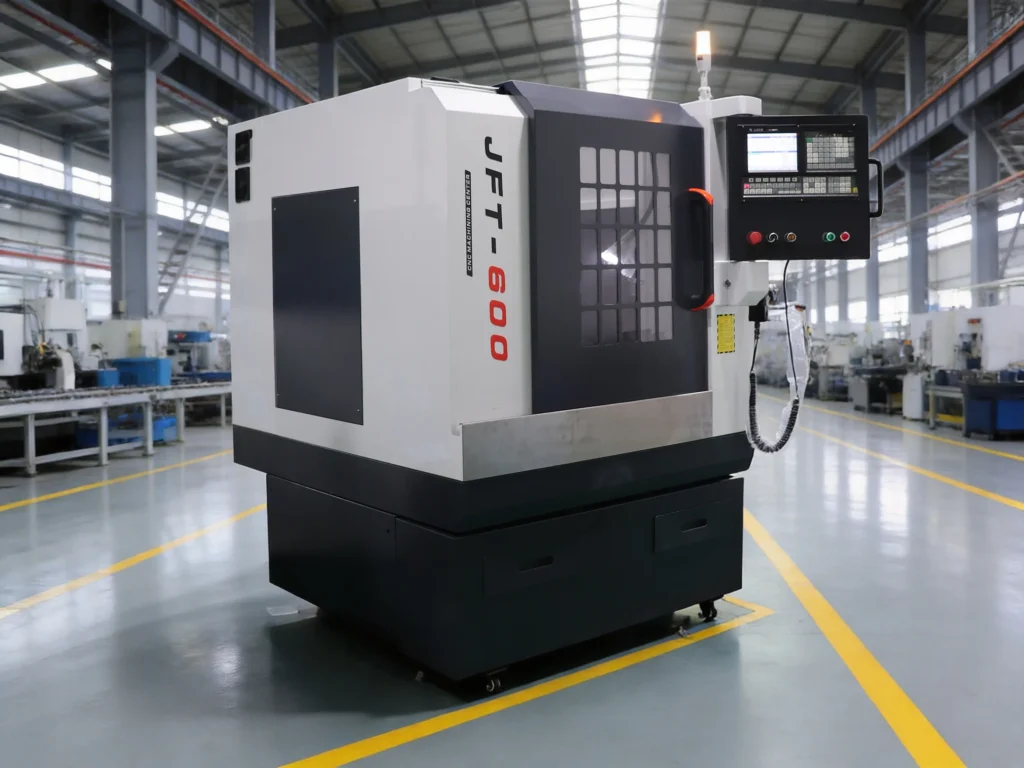 ZHENGFEI JFT-600 CNC machining center, 0.01mm precision for custom brass hot stamping mold production.