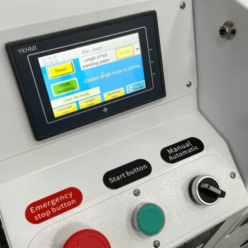 ZHENGFEI automatic slitting machine touch control panel for hot stamping foil cutting operation.