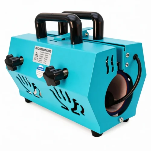 ZHENGFEI blue portable tumbler heat press machine back view for mug and tumbler sublimation.