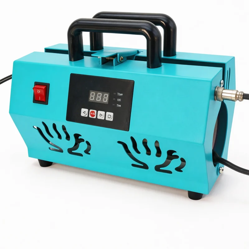 ZHENGFEI blue portable tumbler heat press machine front view for mug and tumbler sublimation.
