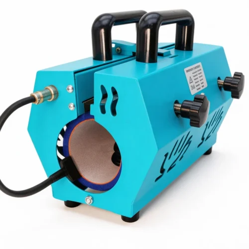 ZHENGFEI blue portable tumbler heat press machine side view with cylinder opening for tumbler sublimation.