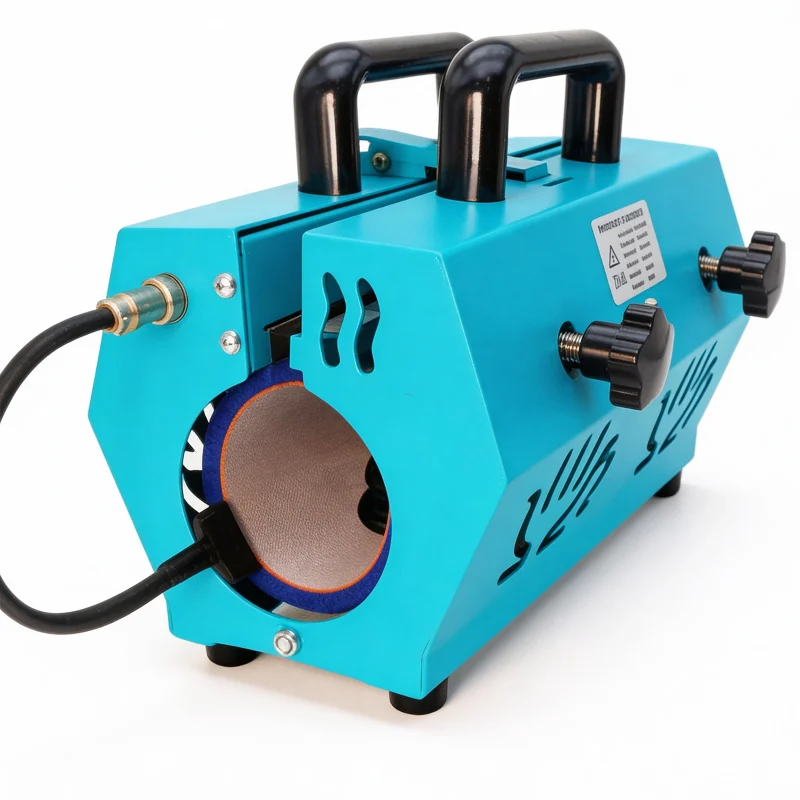 ZHENGFEI blue portable tumbler heat press machine side view with cylinder opening for tumbler sublimation.