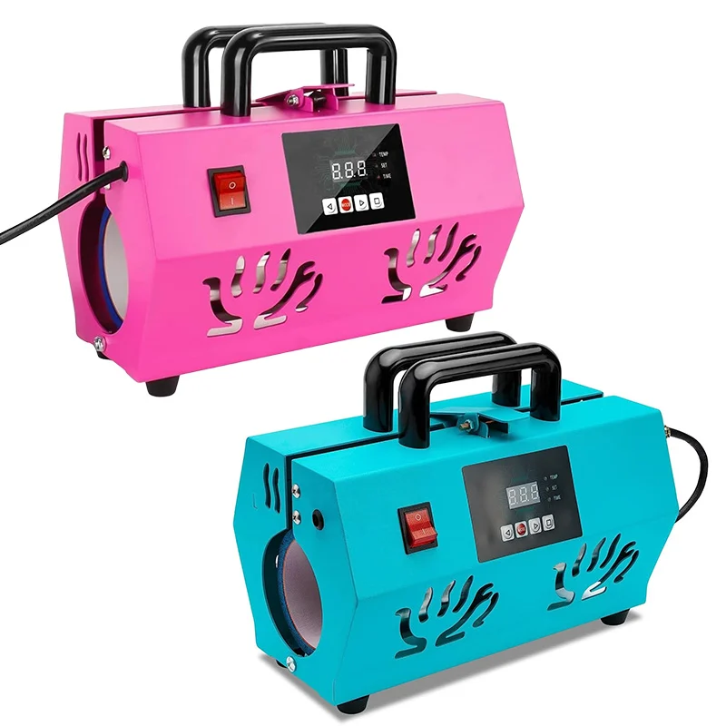 ZHENGFEI pink and blue portable tumbler heat press machines for custom mug and tumbler sublimation.