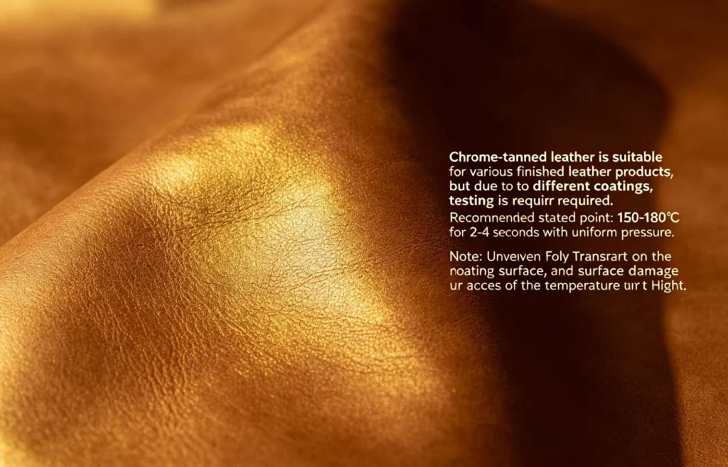 ZHENGFEI chrome-tanned leather hot stamping guide with temperature, time, and pressure tips.