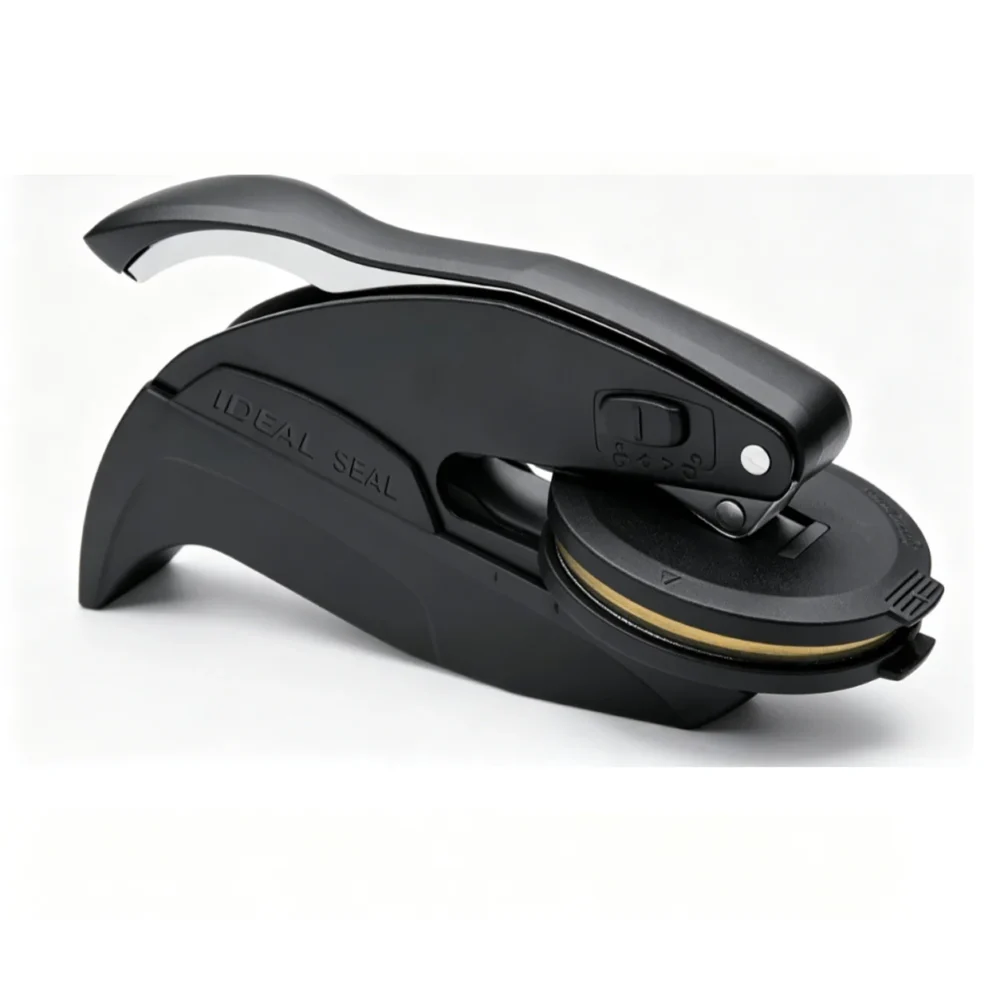 Trodat Black Hand Embosser Fitted With Round Steel Seal Die Base Black Trodat Ideal Seal embosser pre-installed with circular steel die holder for Ø41/51mm custom embossing dies.