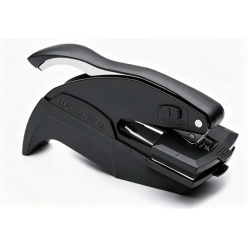 Trodat Ideal Seal Black Portable Hand Embosser (Without Steel Die) Matte black Trodat Ideal Seal handheld embosser empty base on pure white background, ergonomic silver lever design.