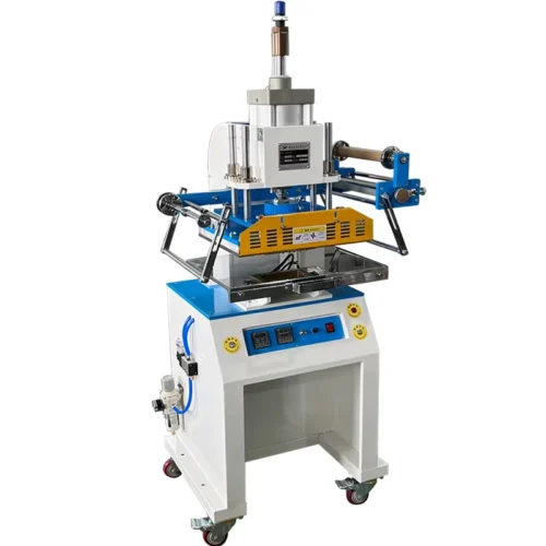 ZHENGFEI 618M pneumatic hot stamping machine front view on white background, showing control panel and foil feeder.