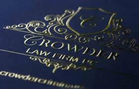 ZHENGFEI custom brass mold gold foil stamping of an ornate law firm logo on dark blue leather.