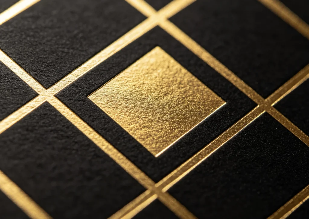 Macro close‑up of fine‑line gold foil stamping on ABS plastic using TJ8020PS silicone mold at 190°C