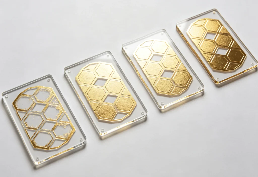 TJ8020PS silicone mold honeycomb pattern foil stamping series samples on PMMA acrylic sheet