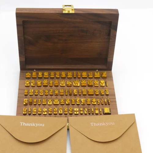 Movable brass alphabet stamps set for paper packaging and thank‑you envelope hot stamping projects