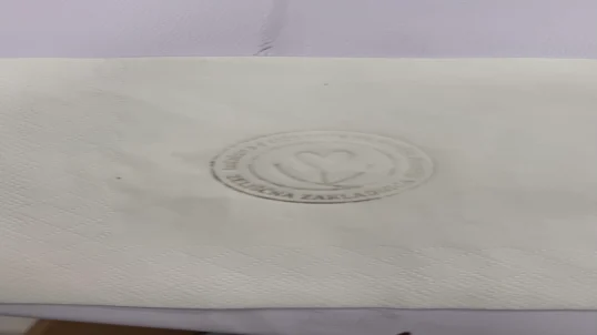 100°C paper napkin foil stamping test showing gray ghost image and incomplete foil transfer