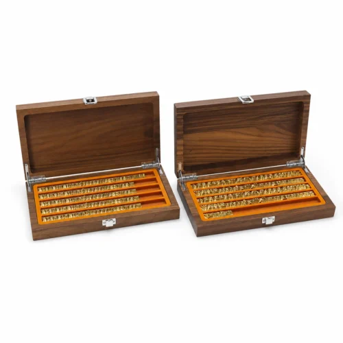 ZHENGFEI movable brass letter number set housed in walnut wooden storage cases for hot foil stamping