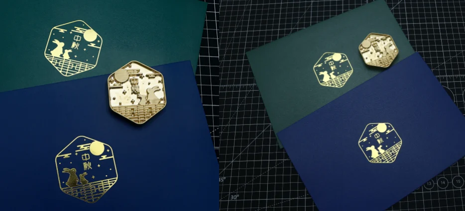 ZHENGFEI custom brass hot stamping mold, foil stamping mid‑autumn pattern on pearl paper envelope, precise 0.01mm CNC engraved brass die sample