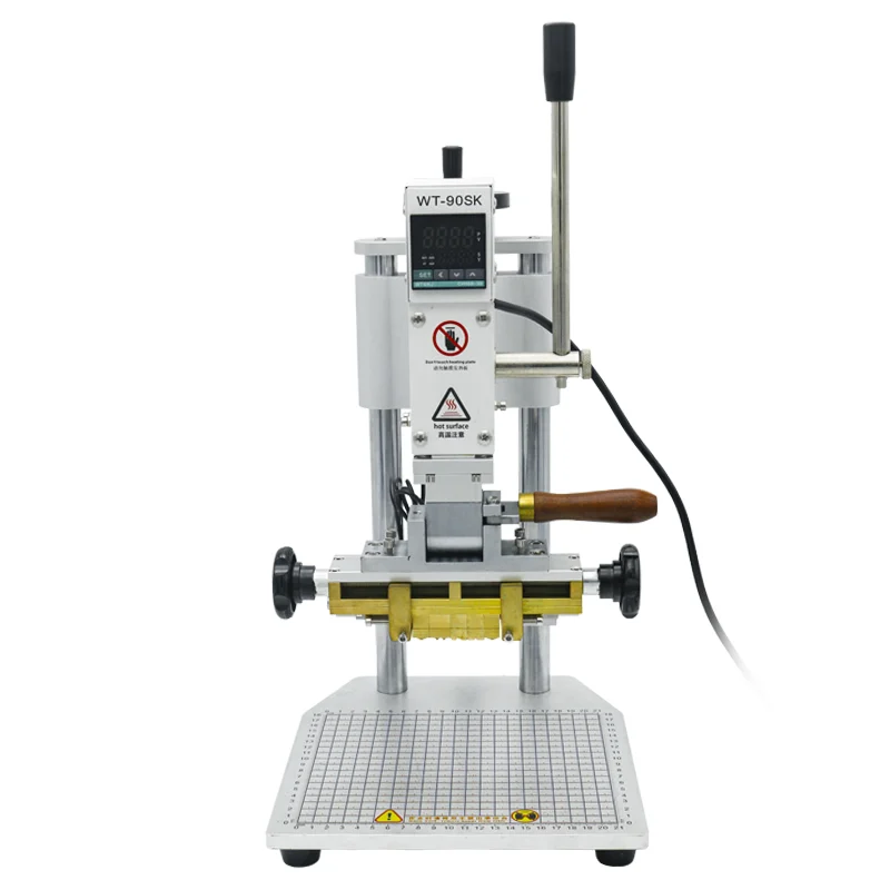 WT-90SK manual hot foil stamping machine front view on white background, digital temperature display